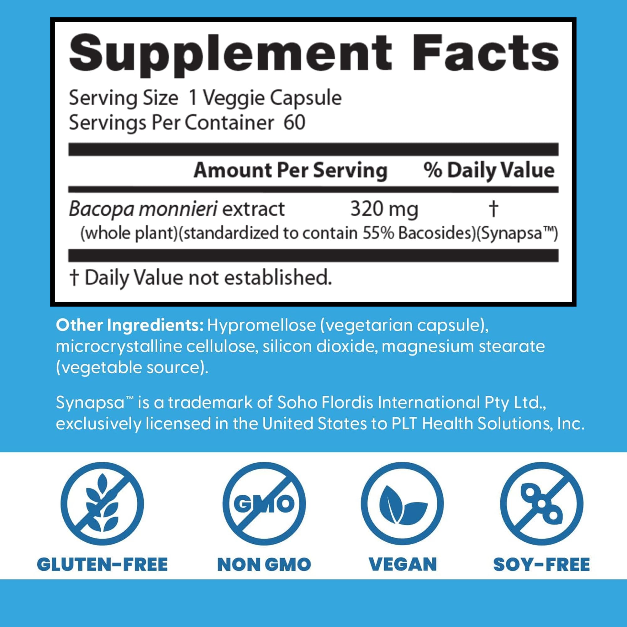 Doctor's BEST etiqueta nutricional legible con información de Synapsa