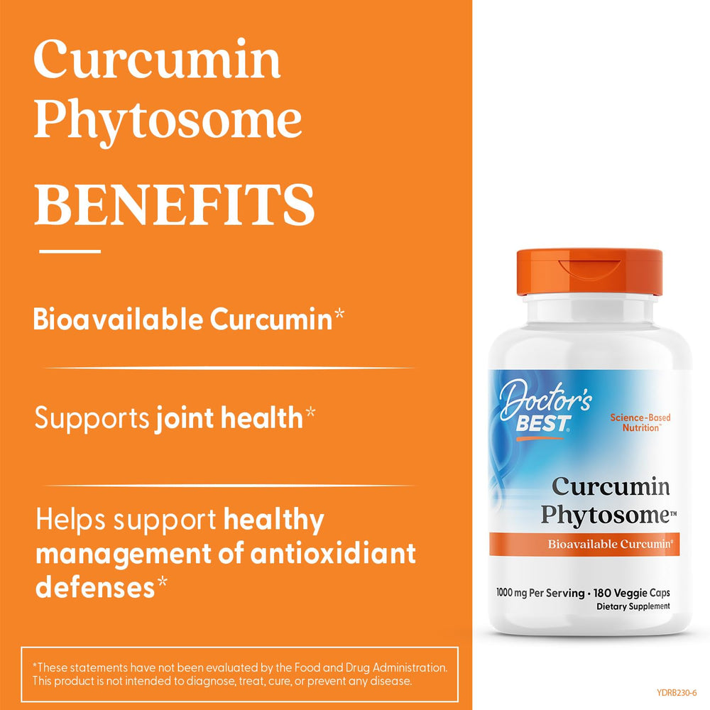 Primer plano de cápsula Doctor's BEST curcumin phytosome mostrando textura y tamaño