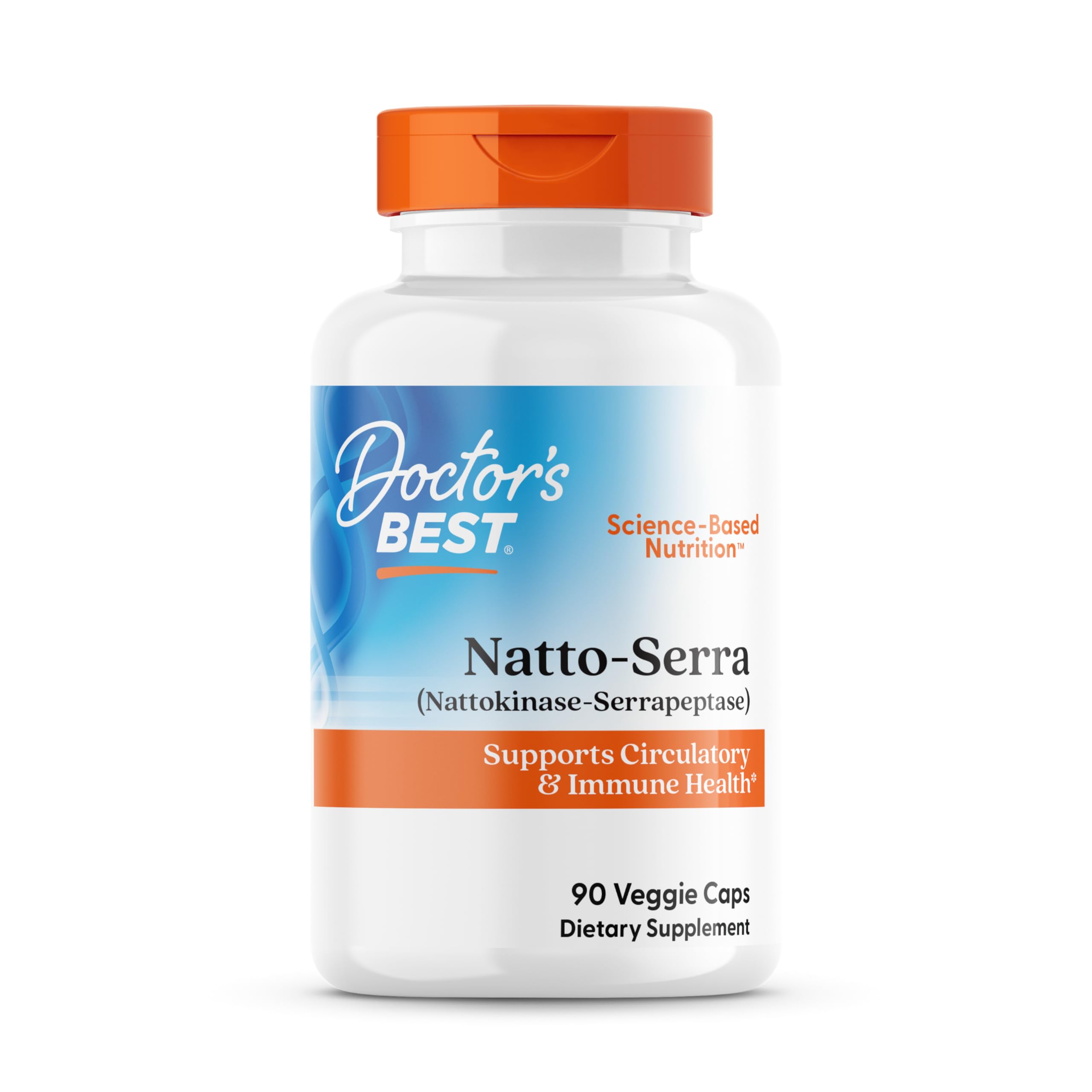 Doctor's BEST envase frontal Natto Serra mostrando etiqueta y beneficio circulatorio