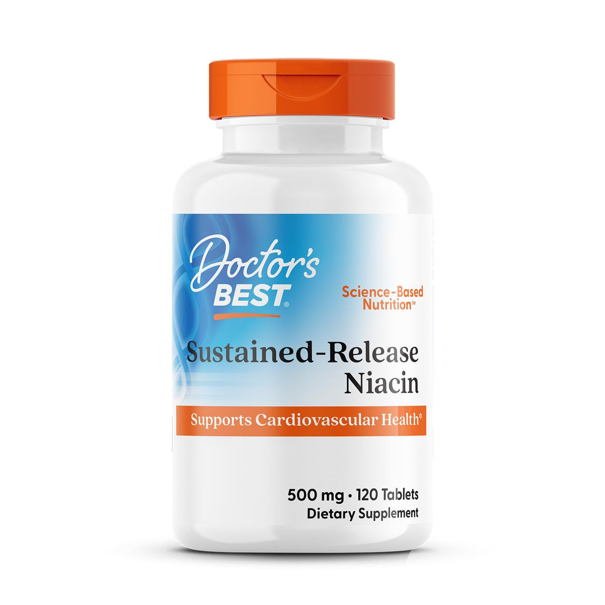 Doctor's BEST envase frontal mostrando niacina 500 mg y beneficios claros