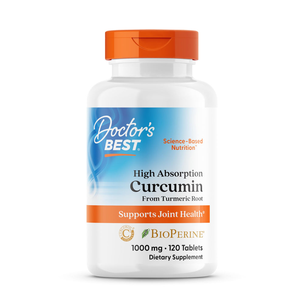 Doctor's BEST envase frontal de Curcumin C3 Complex mostrando etiqueta y beneficios