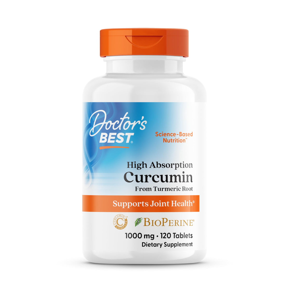 Doctor's BEST envase frontal de Curcumin C3 Complex mostrando etiqueta y beneficios