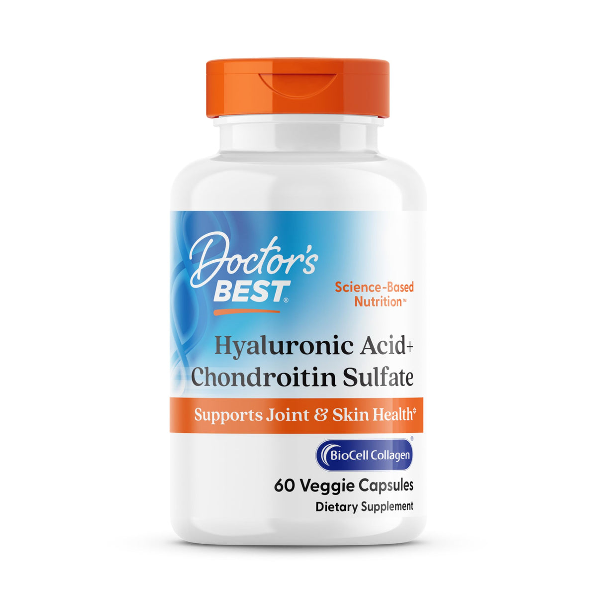 Doctor's Best Hyaluronic Acid with Chondroitin Sulfate bottle supports joint hydration and mobility.