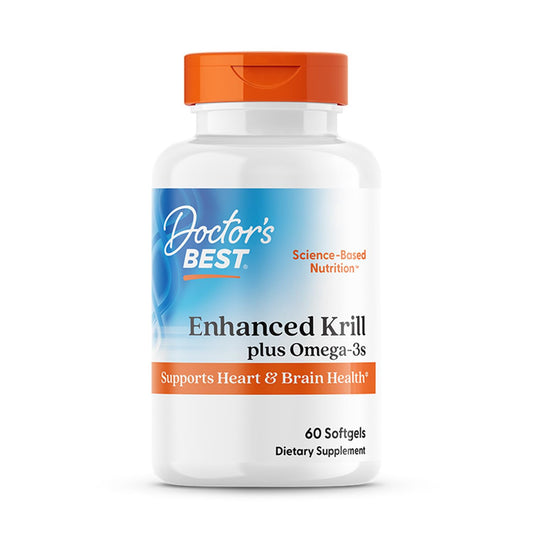 Doctor's BEST envase frontal del aceite de krill, información clara y beneficio de pureza