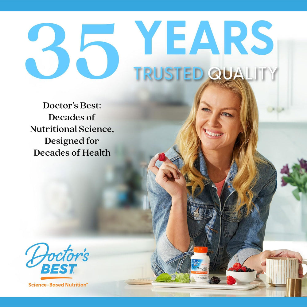 Doctor's BEST comparación de tamaño con monedas y cápsulas, dosis clara