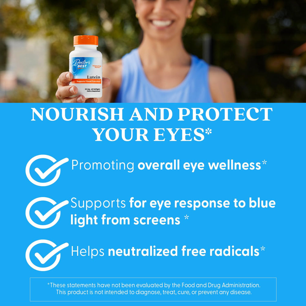 Doctor's BEST etiqueta nutricional visible con información de luteína
