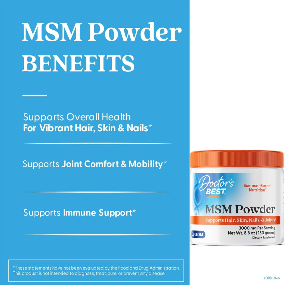 Doctor's Best primer plano de textura del polvo MSM, fácil disolución