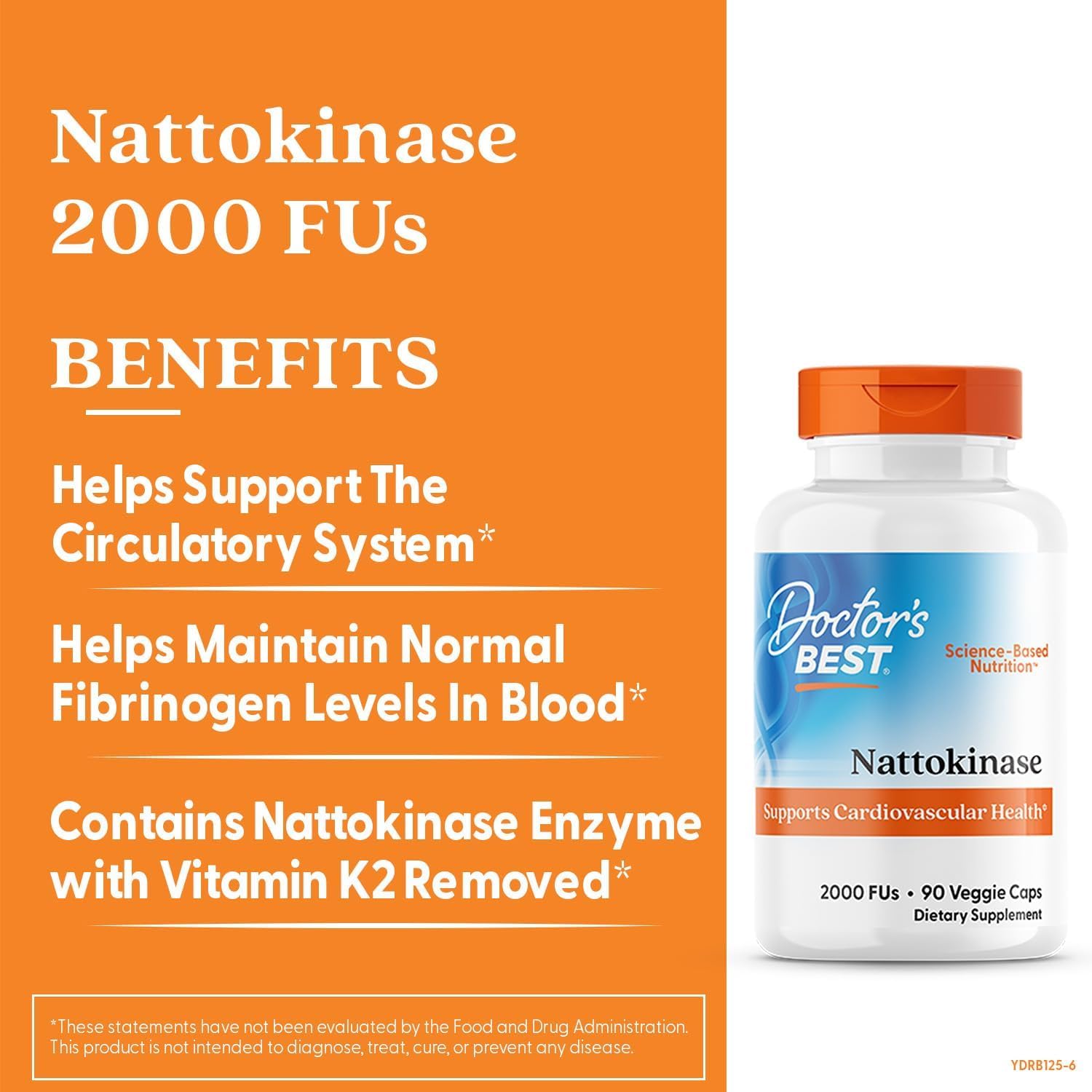 Doctor's BEST etiqueta con información de 2000 FU y sin vitamina K2