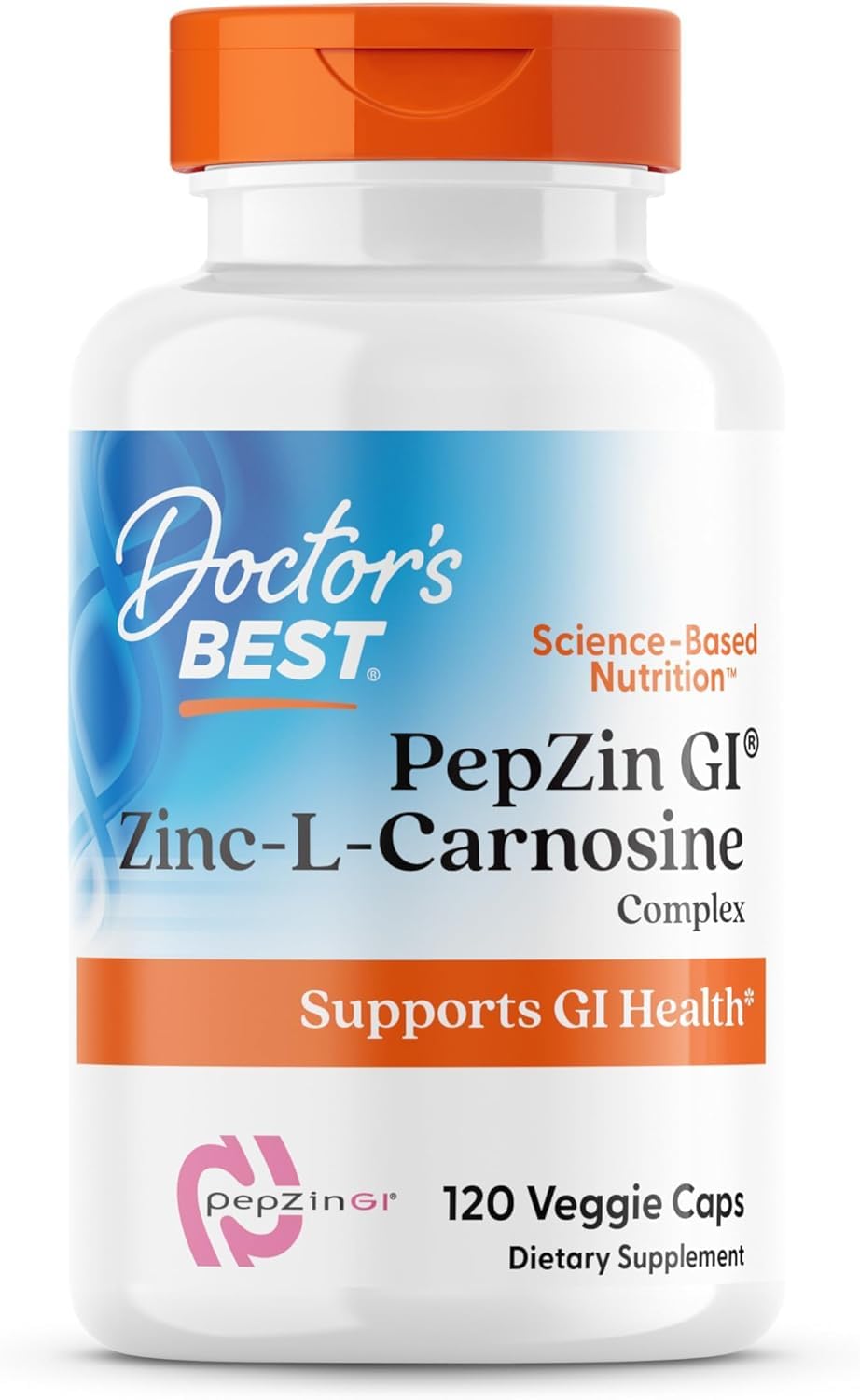 Doctor's BEST frasco PepZin GI vista frontal, presentación clara y profesional