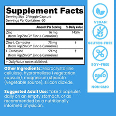Doctor's BEST botella PepZin GI junto a regla para escala, cantidad 120 cápsulas