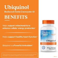Doctor's BEST close-up de softgel Ubiquinol evidenciando textura y fácil ingestión
