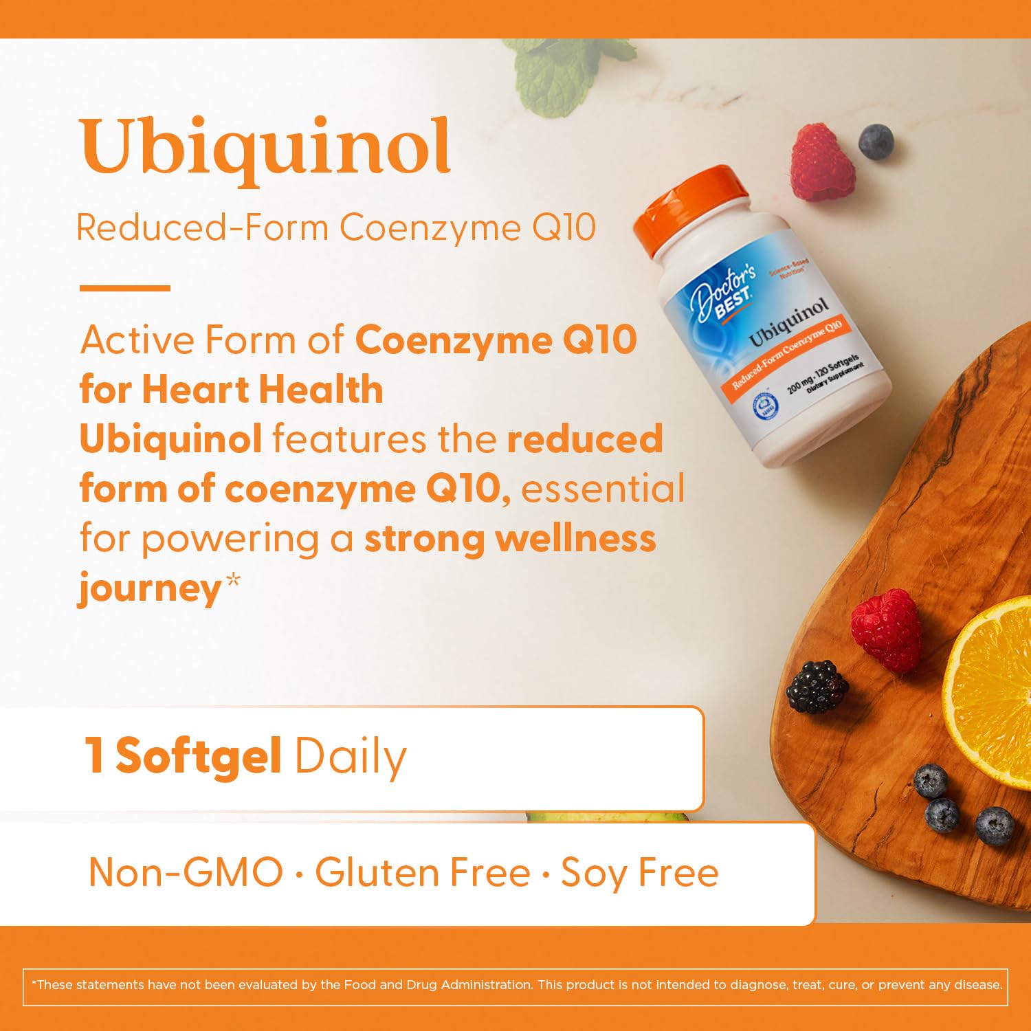 Doctor's BEST etiqueta con Kaneka Ubiquinol destacando origen de ingrediente