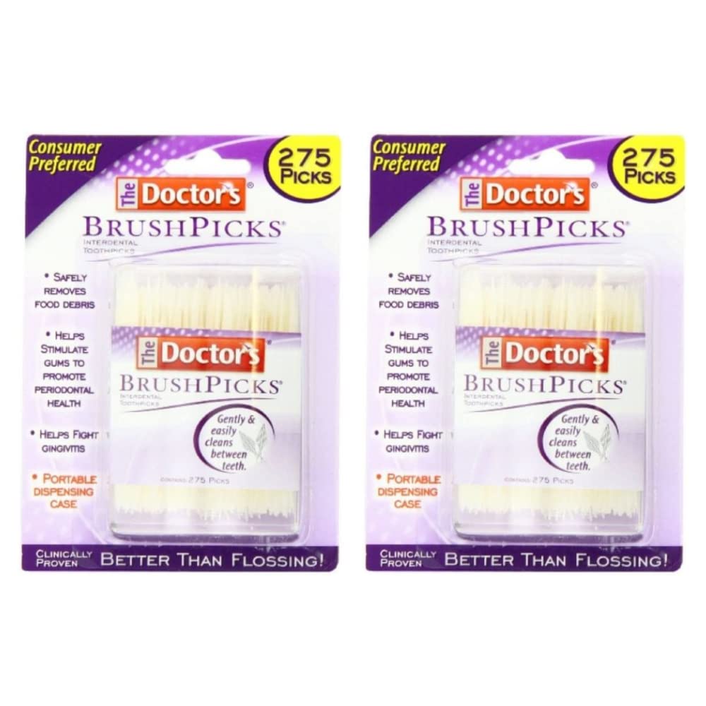 DOCTORS BrushPicks frontal del envase mostrando cantidad y diseño, práctico para almacenar