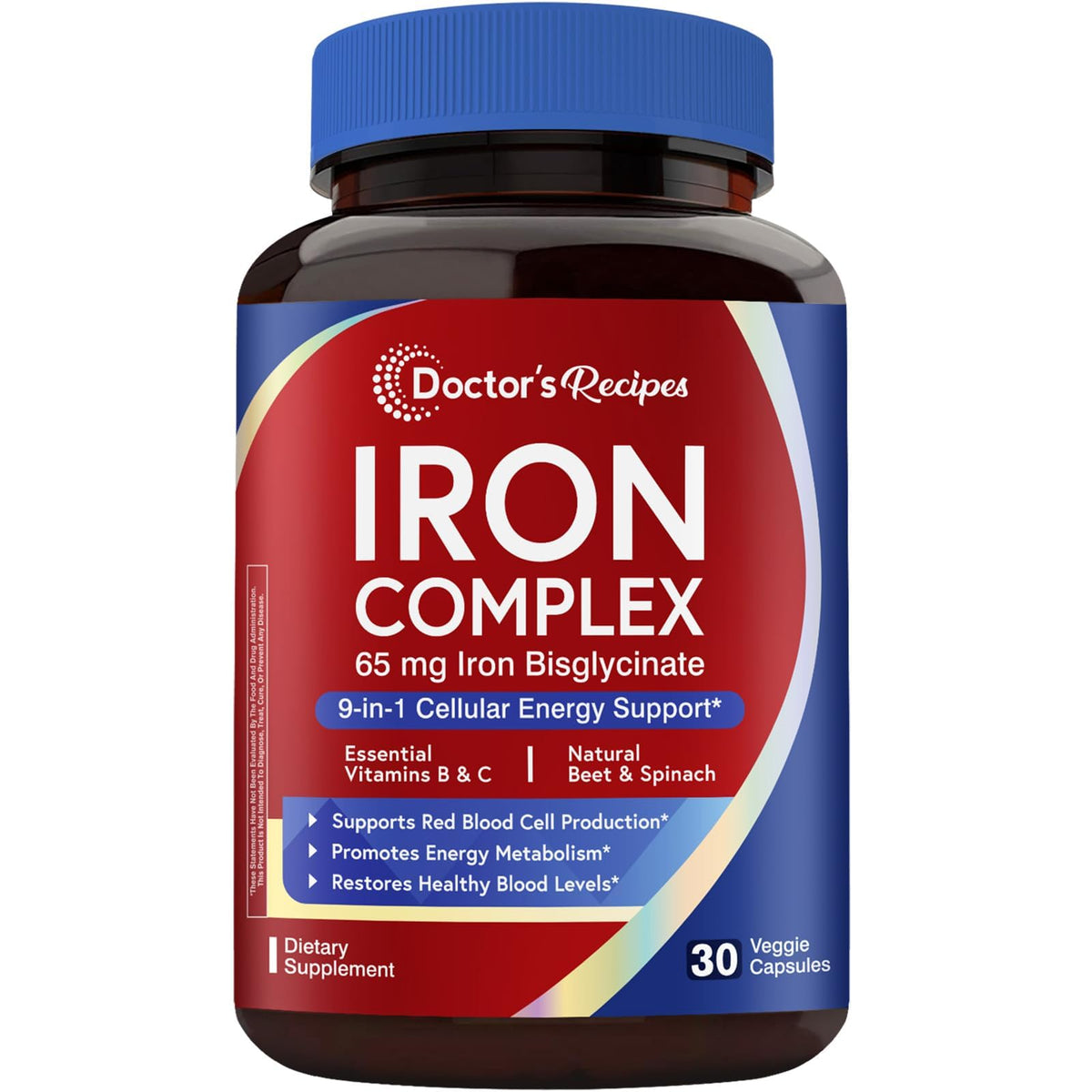 Doctor's Recipes frasco frontal mostrando etiqueta clara y beneficios