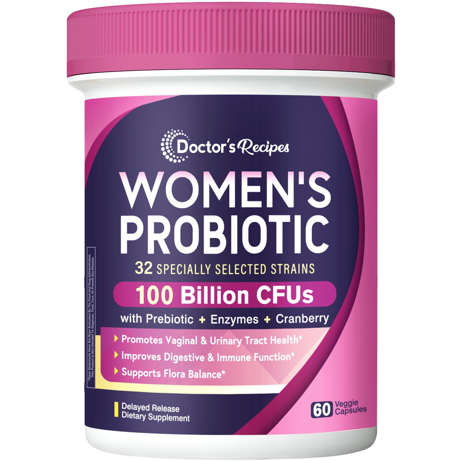 Doctor's Recipes envase frontal mostrando 100 mil millones CFU y 32 cepas, confianza