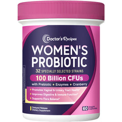 Doctor's Recipes envase frontal mostrando 100 mil millones CFU y 32 cepas, confianza