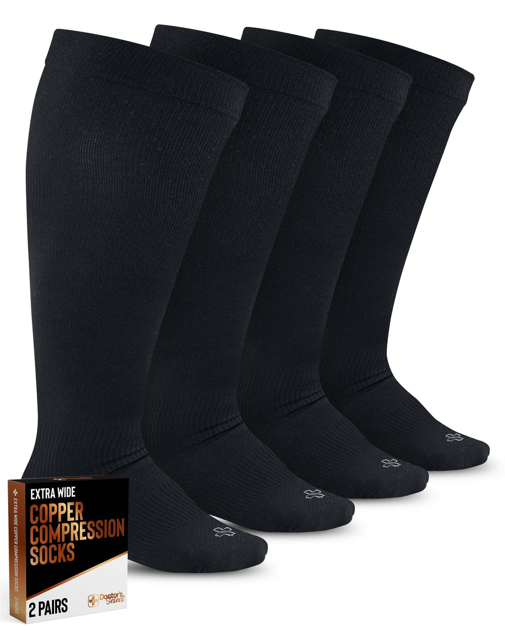 Doctor's Select empaque frontal mostrando 2 pares y ventaja de talla amplia