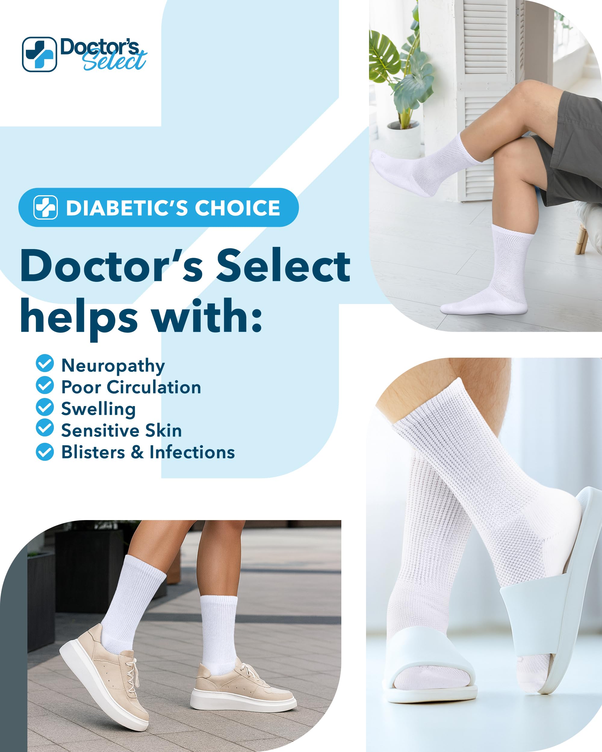 Doctor's Select calcetín puesto en pie mostrando ajuste seguro y soporte