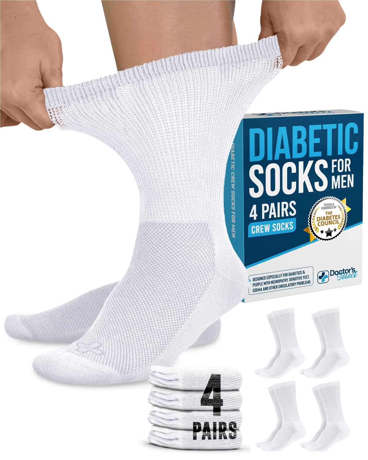 Doctor's Select paquete frontal cuatro pares blanco, comodidad diaria