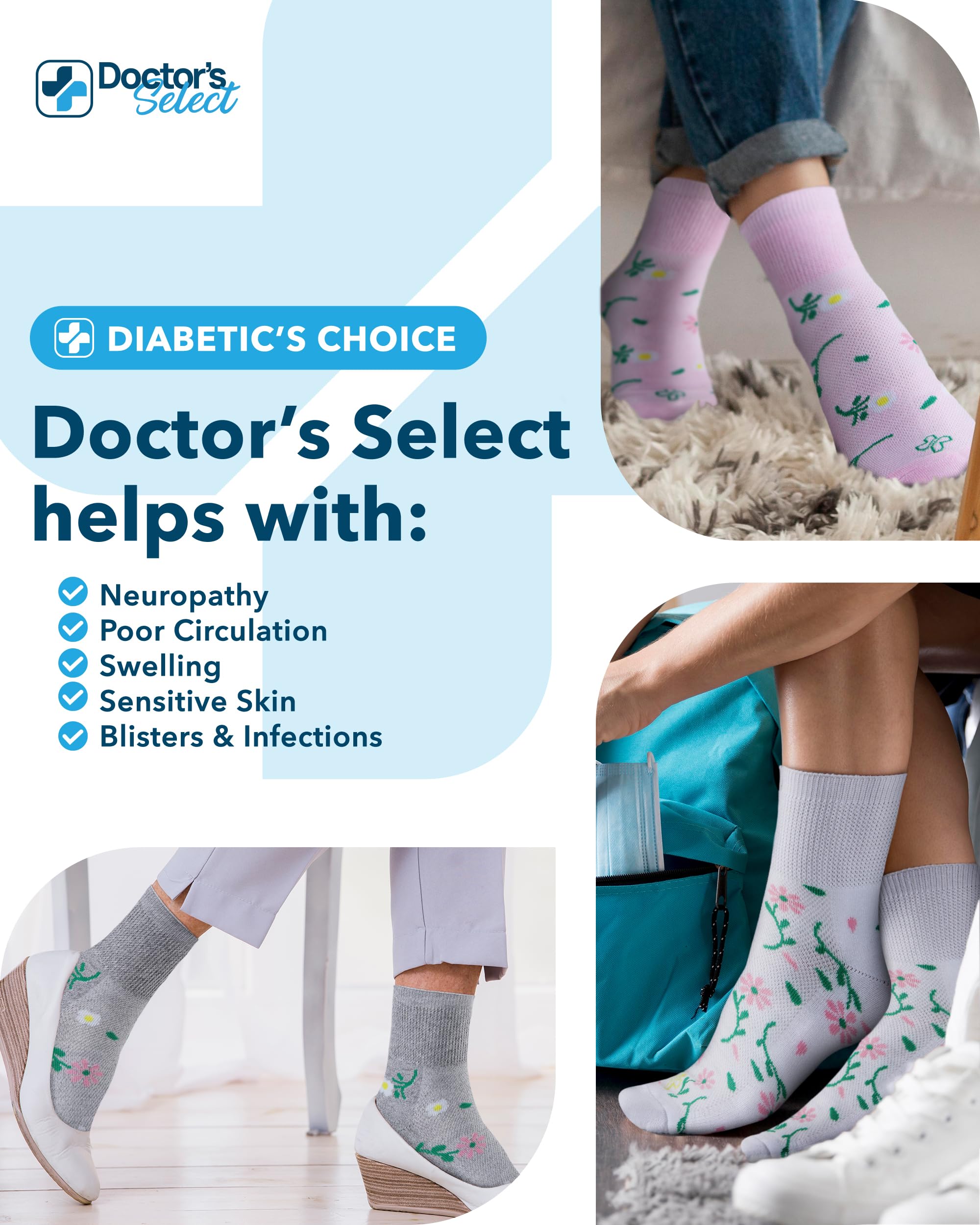 Doctor's Select calcetines puestos en pies, ejemplo de uso diario y ajuste cómodo