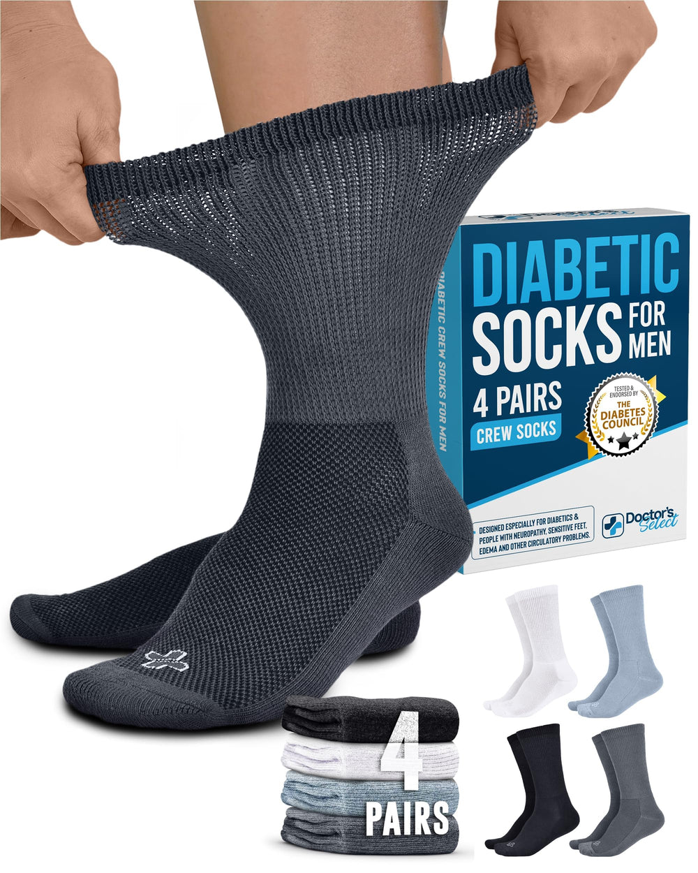 Doctor's Select pack frontal mostrando cuatro pares y colores para uso diario y beneficio estético