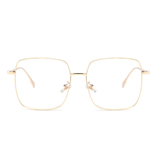 Dollger gafas oversized frontal mostrando montura dorada y forma cuadrada, elegante comodidad