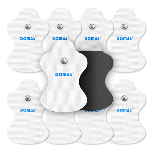 DOMAS almohadilla frontal en empaque mostrando compatibilidad Omron y cantidad