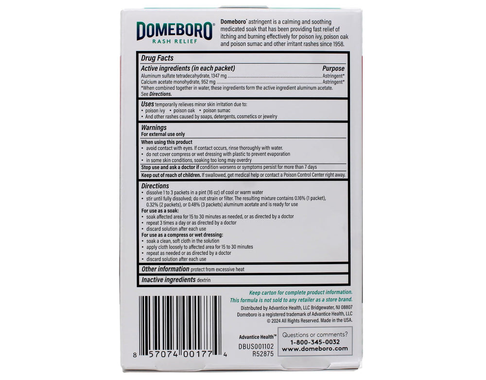 Domeboro polvo en mano detalle de textura, mezcla fácil y dosificada
