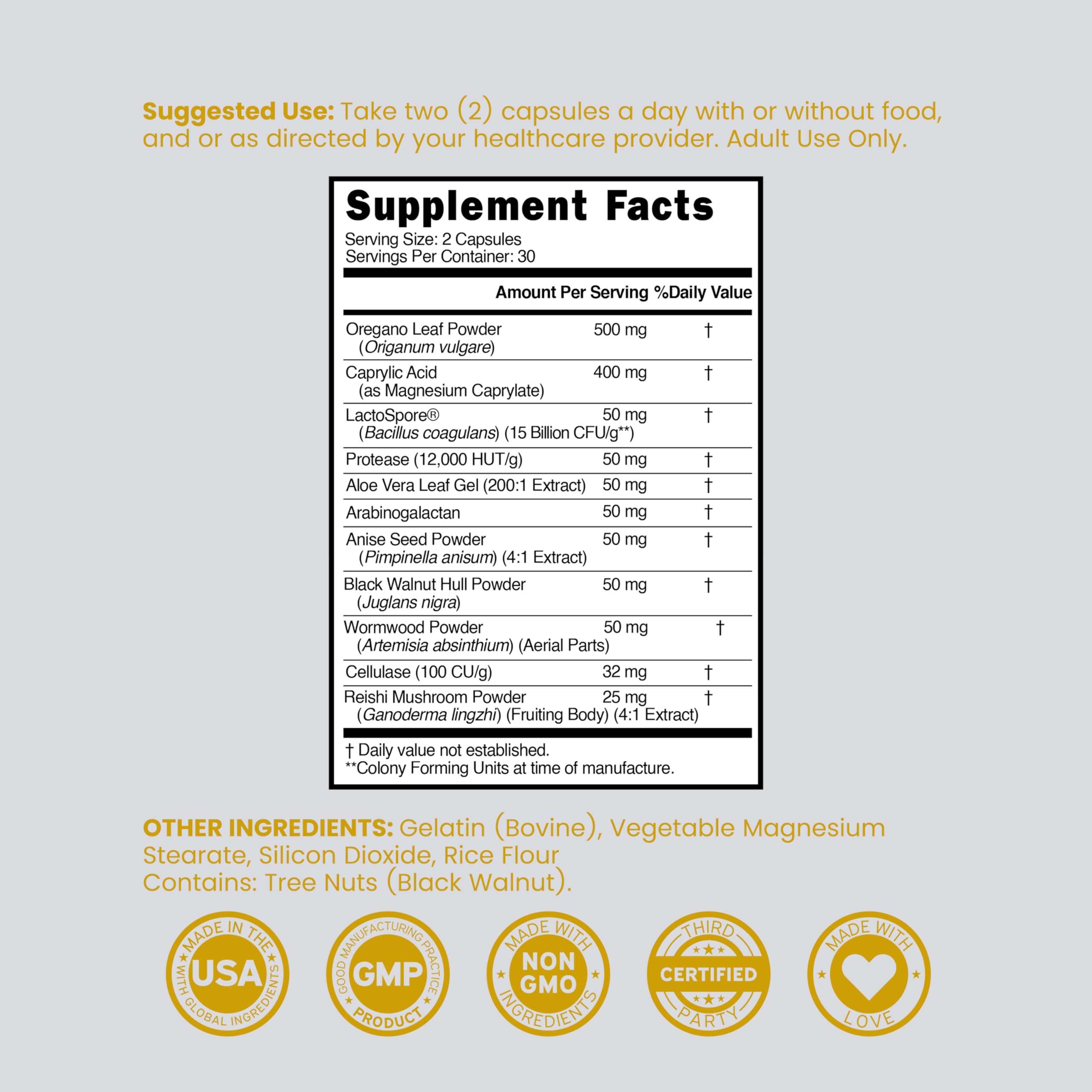 DORADO NUTRITION botella abierta con cápsulas para visualizar cantidad por envase