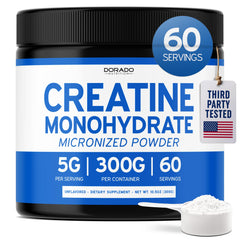 DORADO NUTRITION envase frontal mostrando creatina pura y 60 servicios