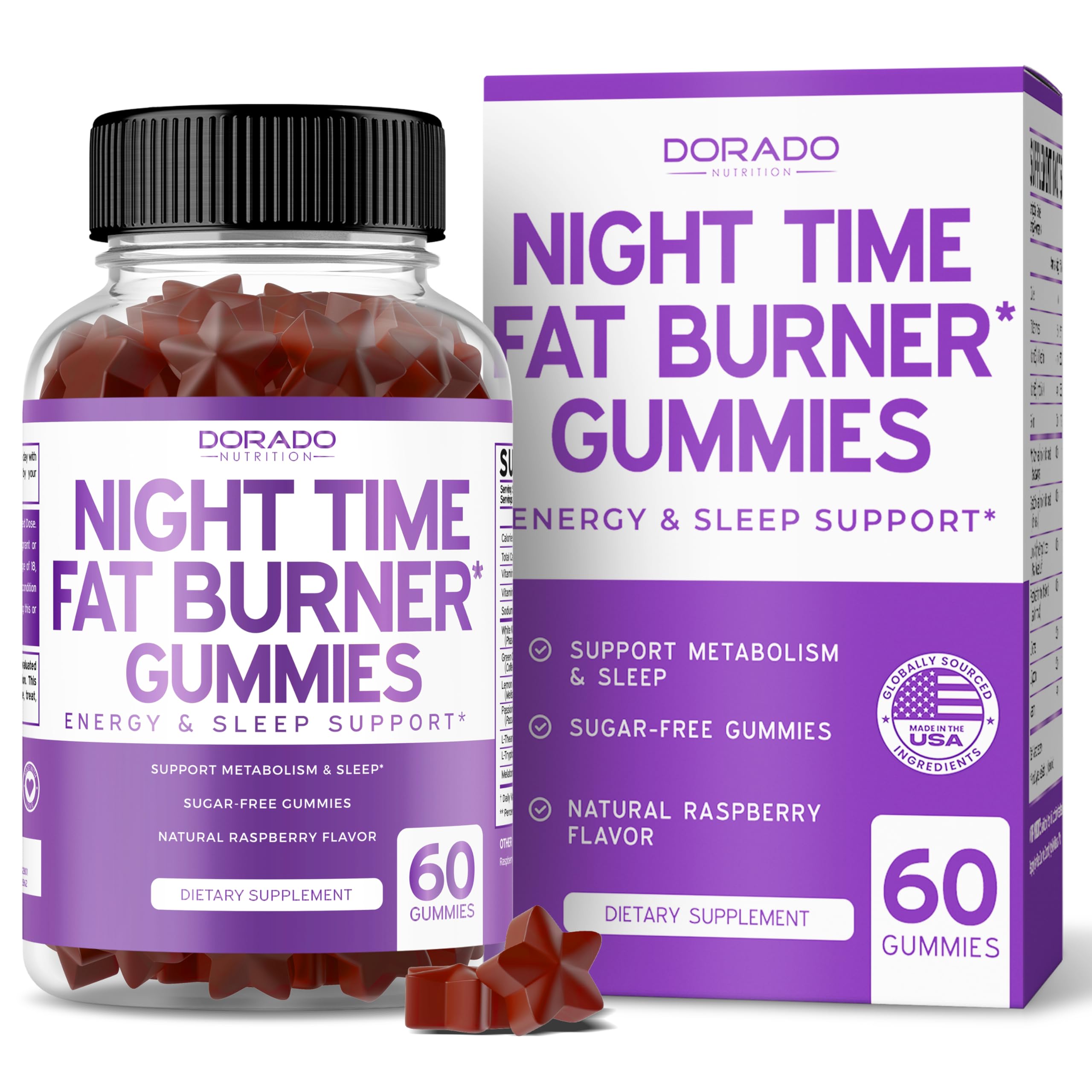 DORADO NUTRITION envase frontal que muestra gominolas nocturnas y beneficios