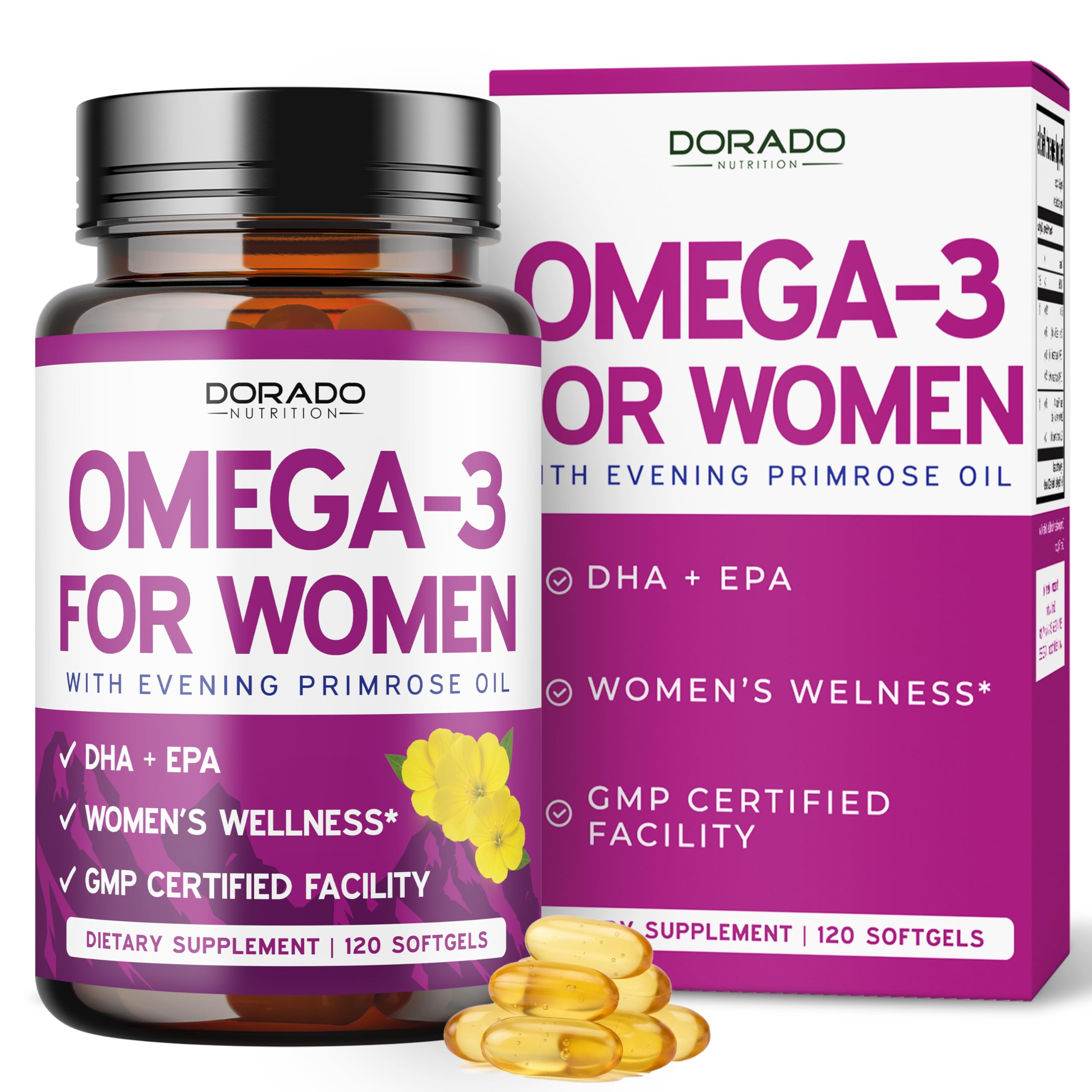 DORADO NUTRITION empaque frontal mostrando 120 softgels y beneficios claros