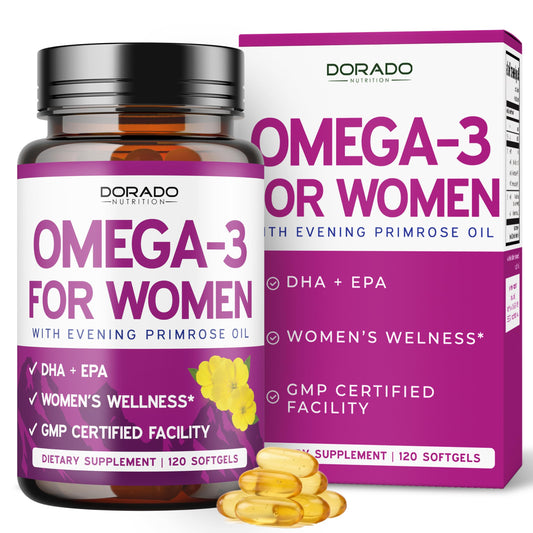 DORADO NUTRITION empaque frontal mostrando 120 softgels y beneficios claros