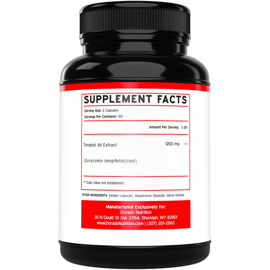 DORADO NUTRITION etiqueta lateral con ingredientes y certificaciones visibles