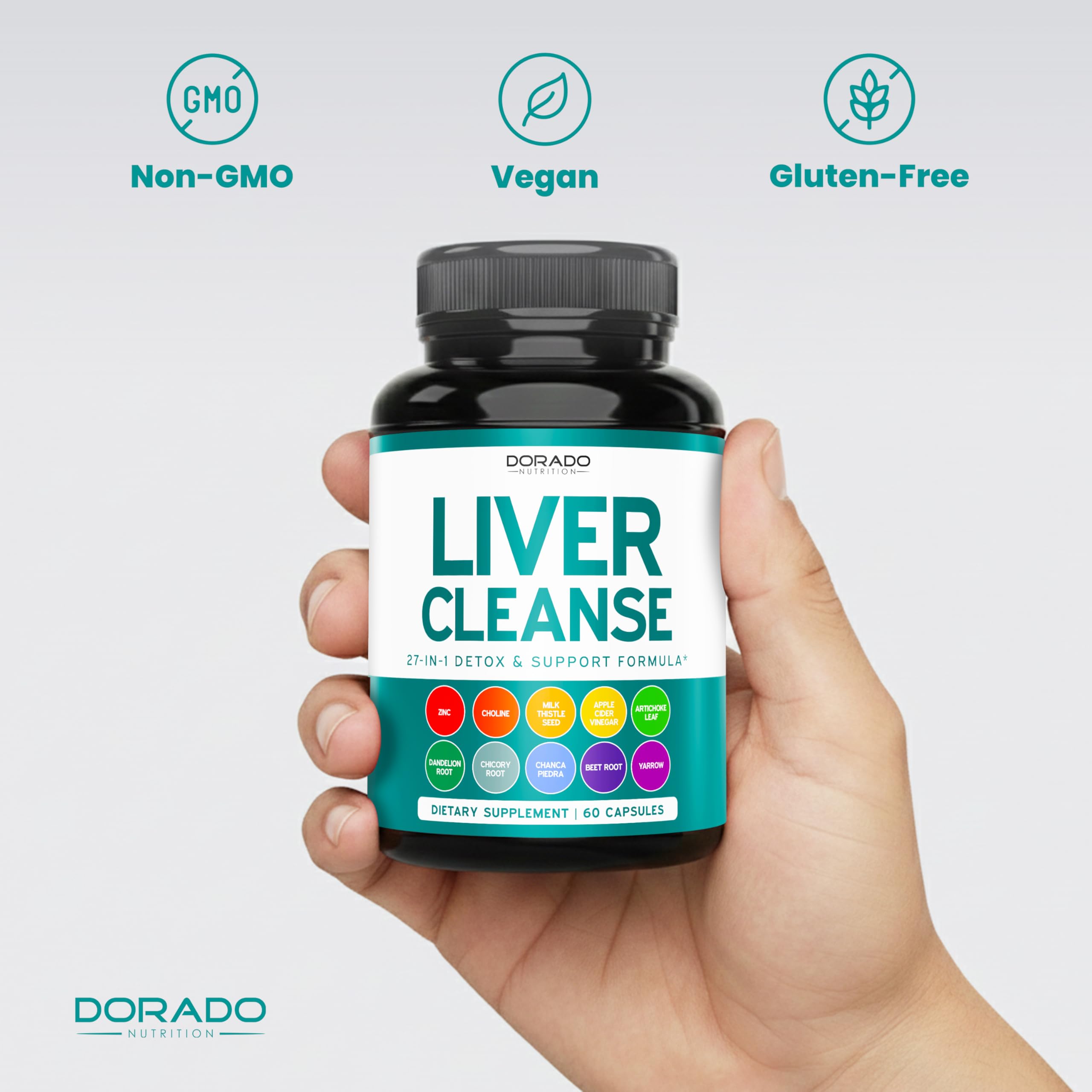 DORADO NUTRITION estilo de vida con suplemento junto a frutas y vaso de agua