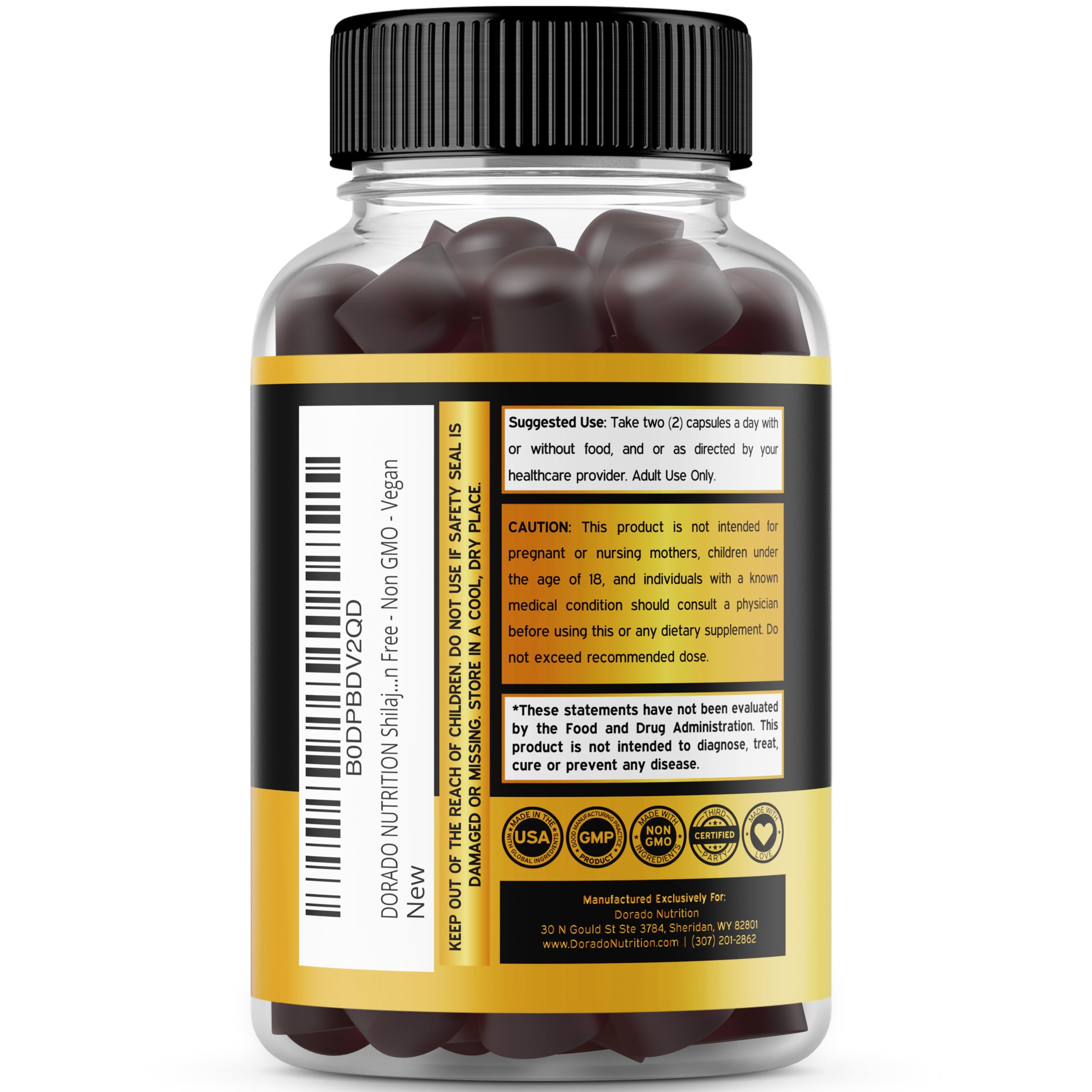 DORADO NUTRITION botella abierta con gomitas para dosificación fácil