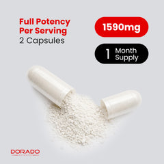 Sello de pruebas de terceros en la etiqueta DORADO NUTRITION para confianza