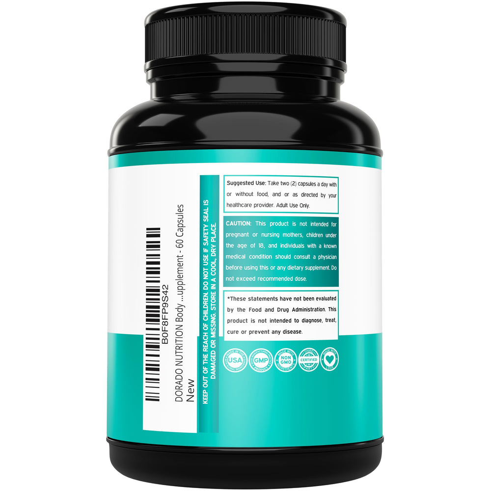 DORADO NUTRITION primer plano de la textura de la cápsula que muestra calidad