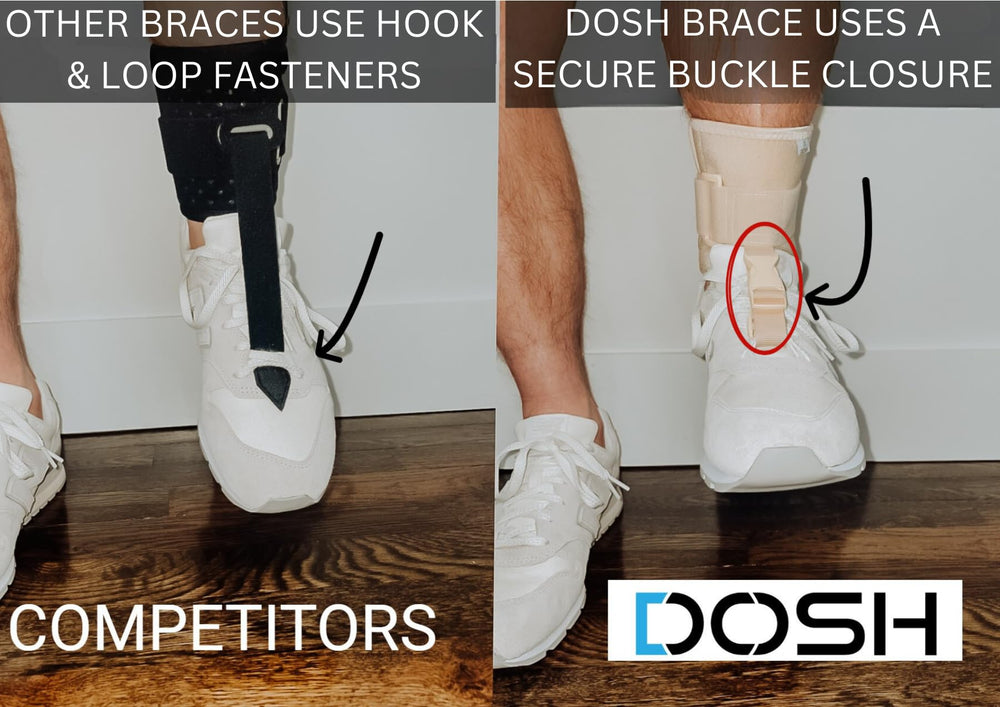 Dosh AFO dentro de un zapato demostrando compatibilidad