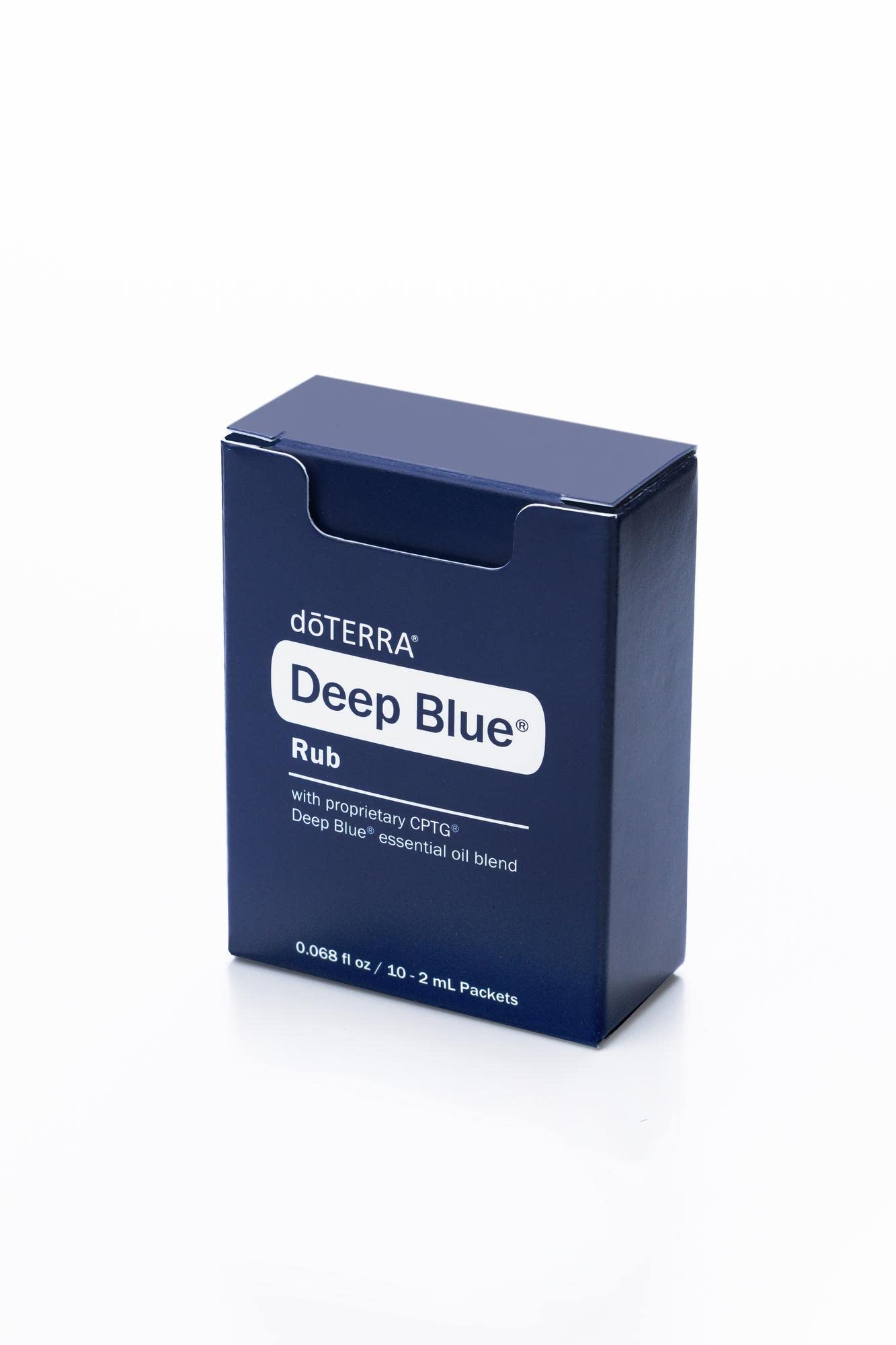 doTERRA comparación de tamaño de muestra Deep Blue Rub mostrando portabilidad