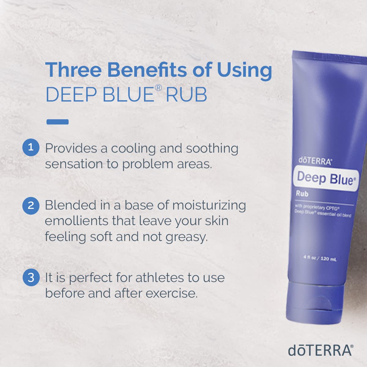 doTERRA Deep Blue Rub detalle lateral del envase y tapa, cierre seguro para transporte
