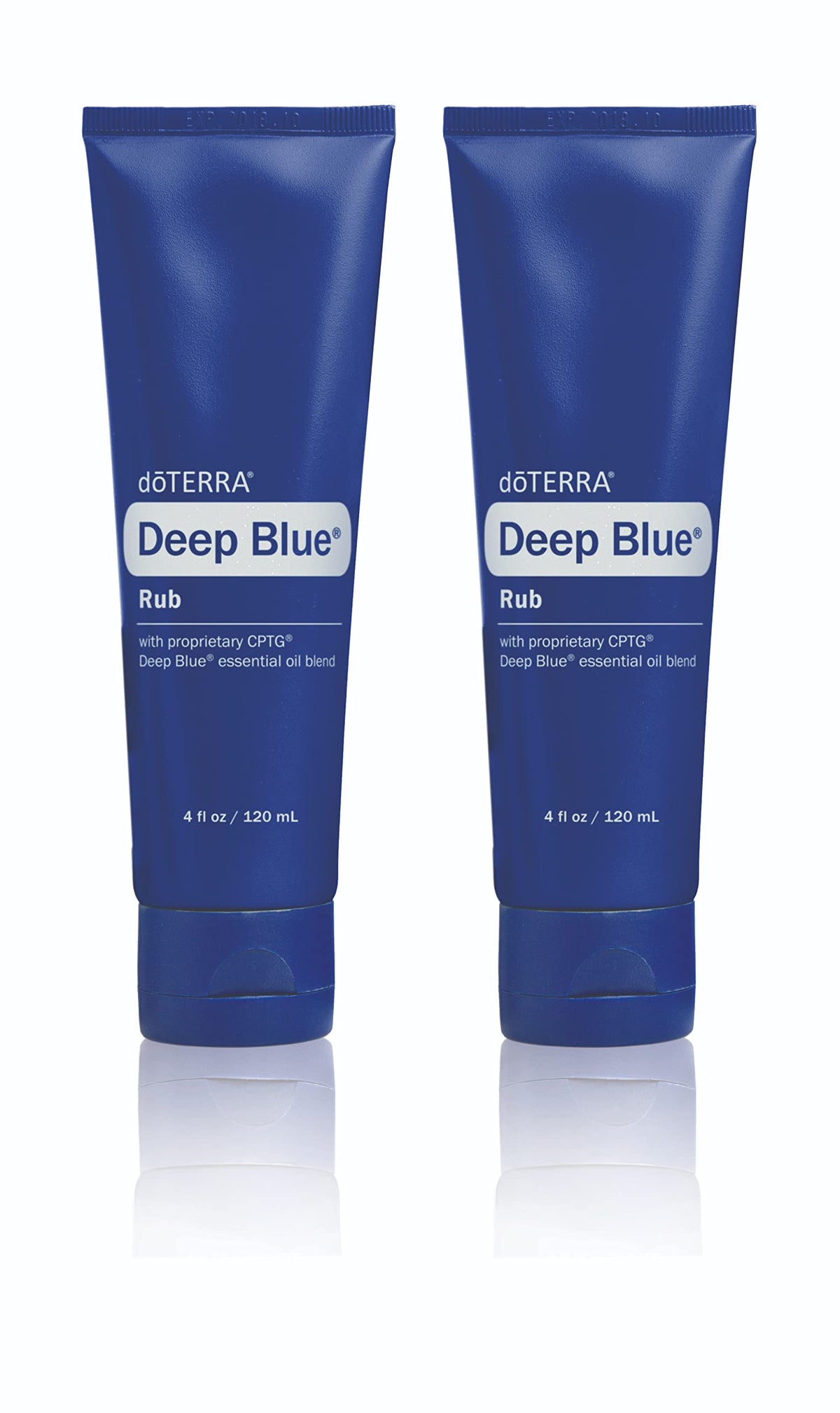 doTERRA Deep Blue Rub frente del envase mostrando el pack de 2, útil para mantener suministro