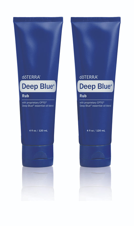 doTERRA Deep Blue Rub frente del envase mostrando el pack de 2, útil para mantener suministro
