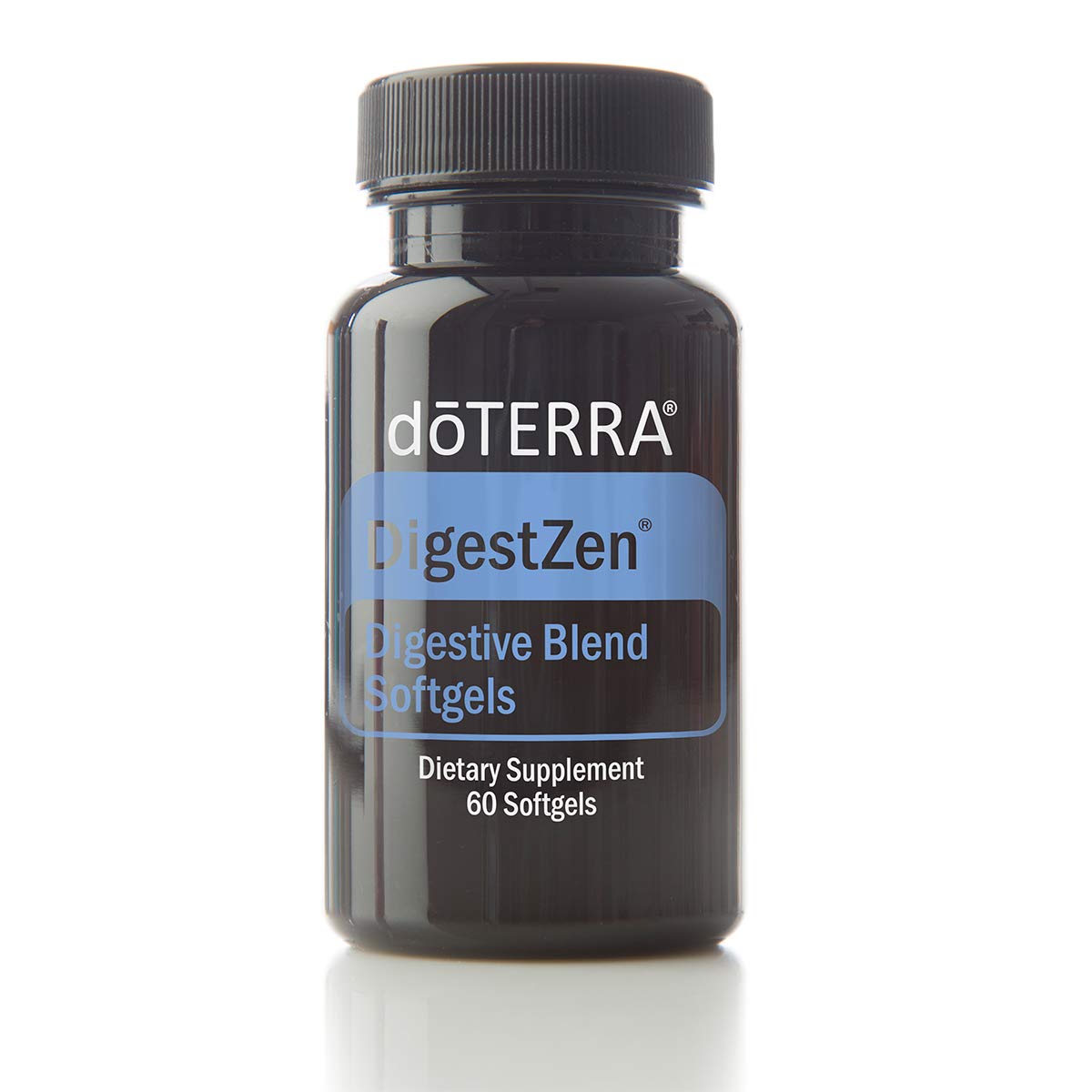 doTERRA envase frontal de DigestZen Softgels mostrando conveniencia y soporte digestivo