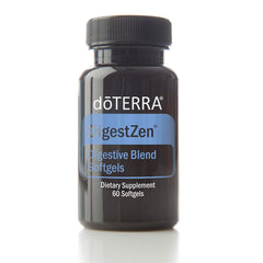doTERRA envase frontal de DigestZen Softgels mostrando conveniencia y soporte digestivo