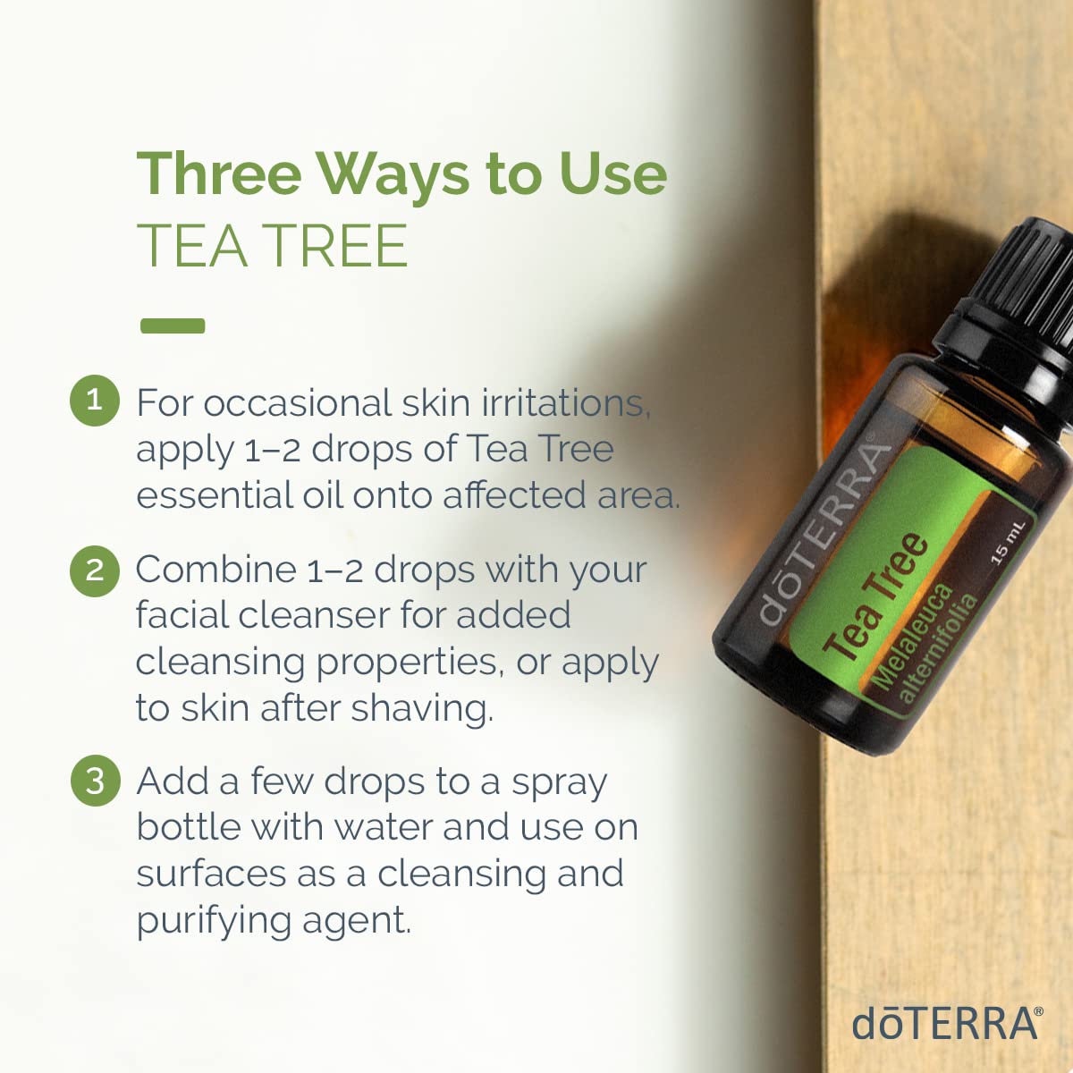 doTERRA Melaleuca etiqueta detallada con información clara del producto