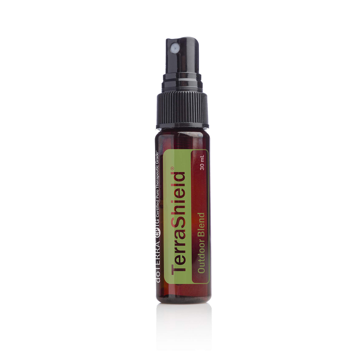 doTERRA Terrashield botella frontal mostrando protección natural portátil