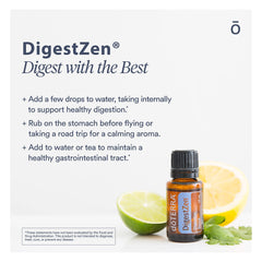 doTERRA DigestZen etiqueta legible con ingredientes clave para confianza