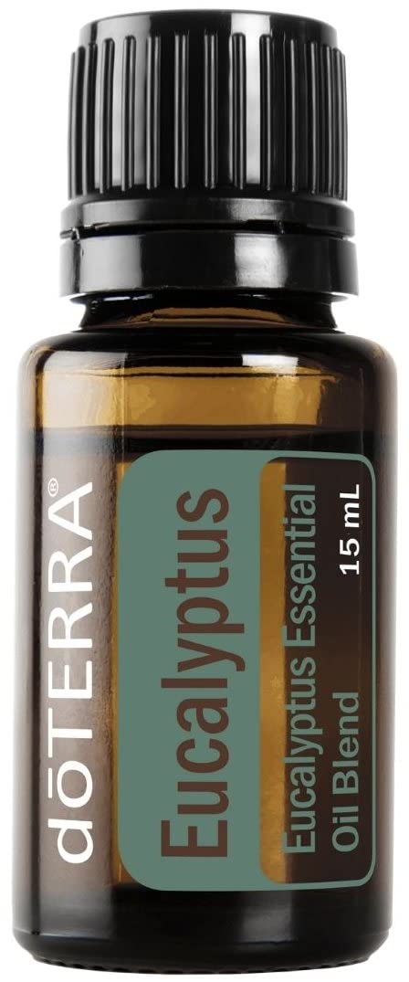 doTERRA envase frontal de Eucalyptus Radiata mostrando etiqueta y beneficio de respiración clara