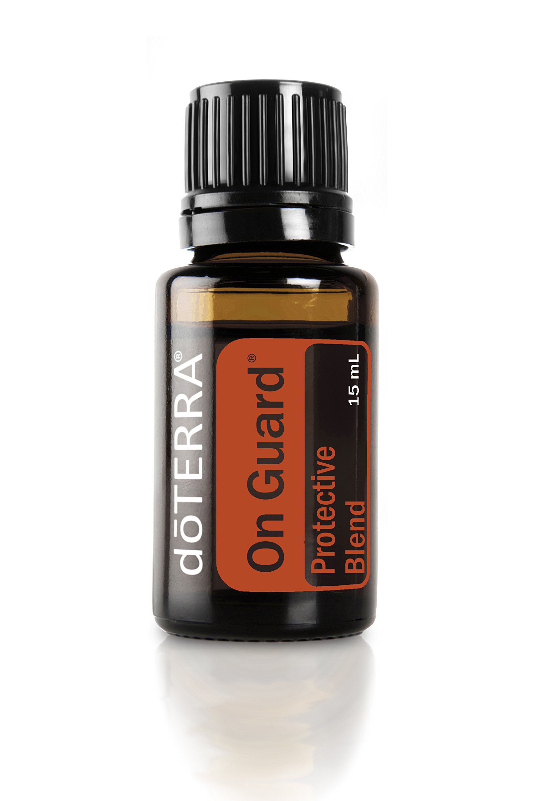 doTERRA On Guard frasco frontal mostrando etiqueta y tamaño